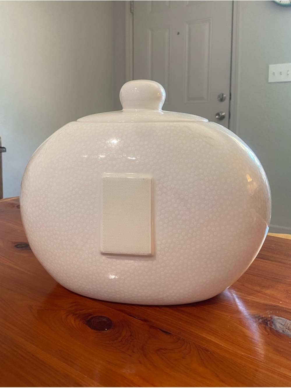 Happy Everything! Large White Cookie Jar with Small Dots